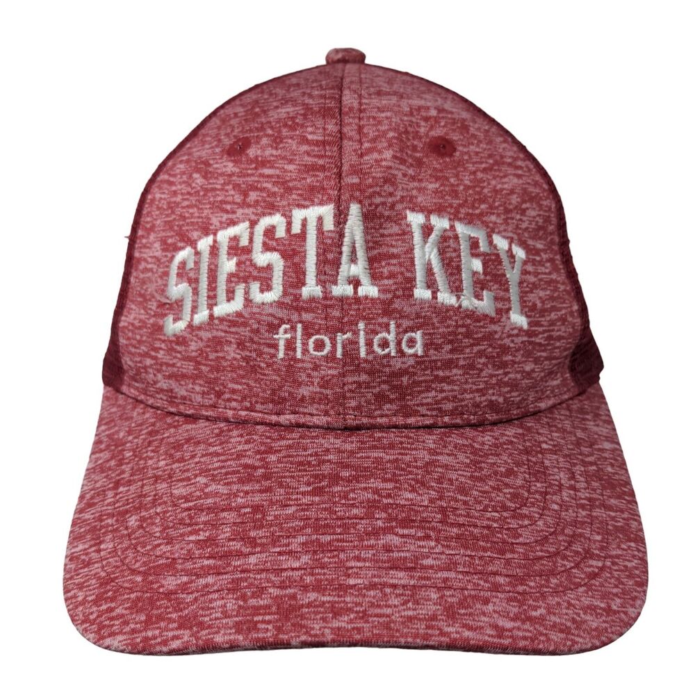 Siesta Key Florida Snapback Mesh Back Trucker Hat Red One Size 6 Panel